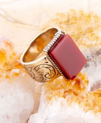 Stamped Orange Carnelian Golden Square Ring