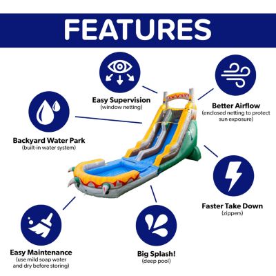 Herokiddo T-Rex 18' Water Slide with Detachable Pool & Air Blower, Tall Seating Height, Commercial Grade, 100% PVC Vinyl, Summer Fun, Outdoor Play, Blow Up Inflatable