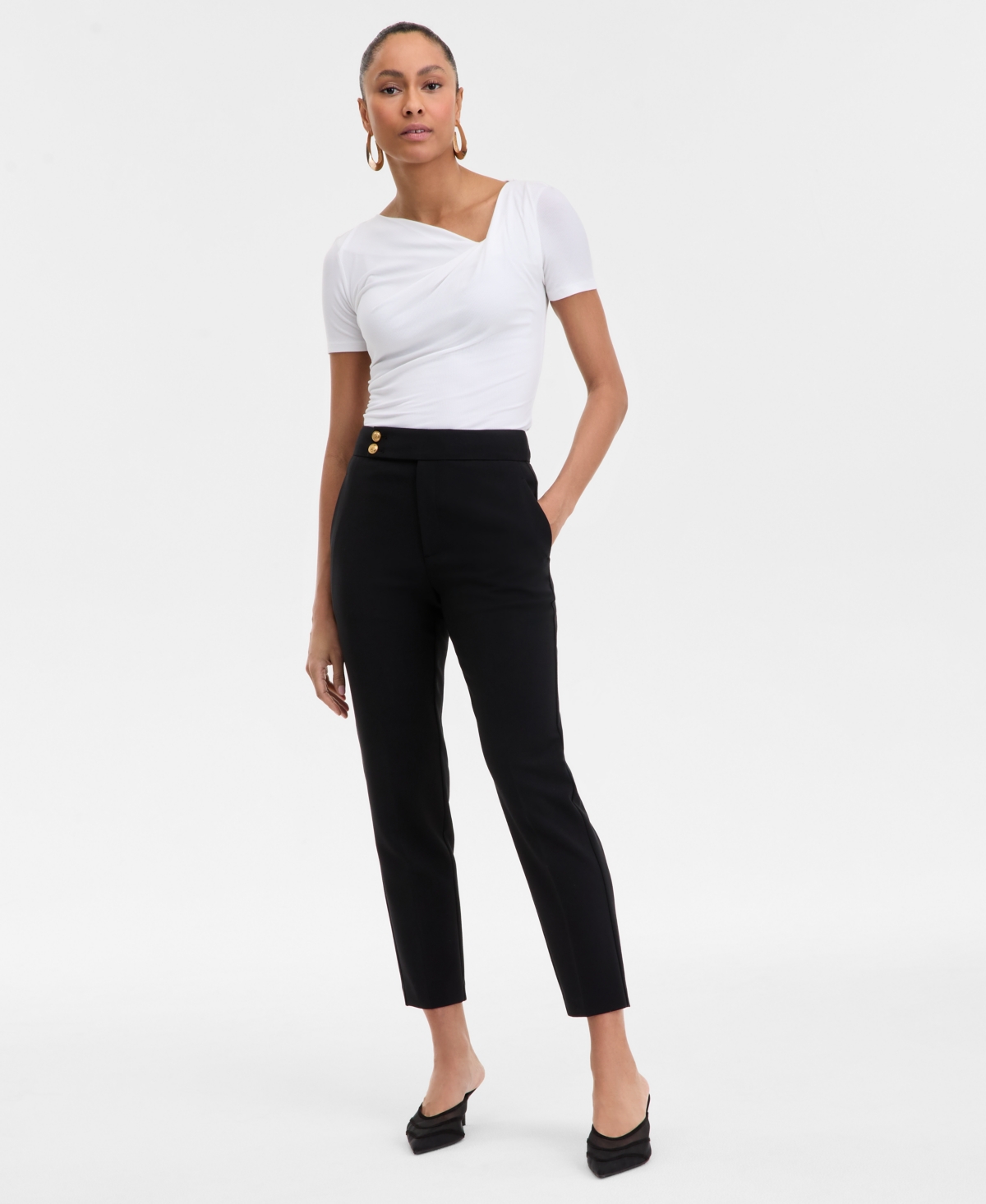 Shop Inc International Concepts Women's Straight-leg Cropped Pants, Exclusively At Macy's In Deep Black