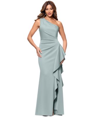 XSCAPE - Petite Gathered-Waist One-Shoulder Evening Gown