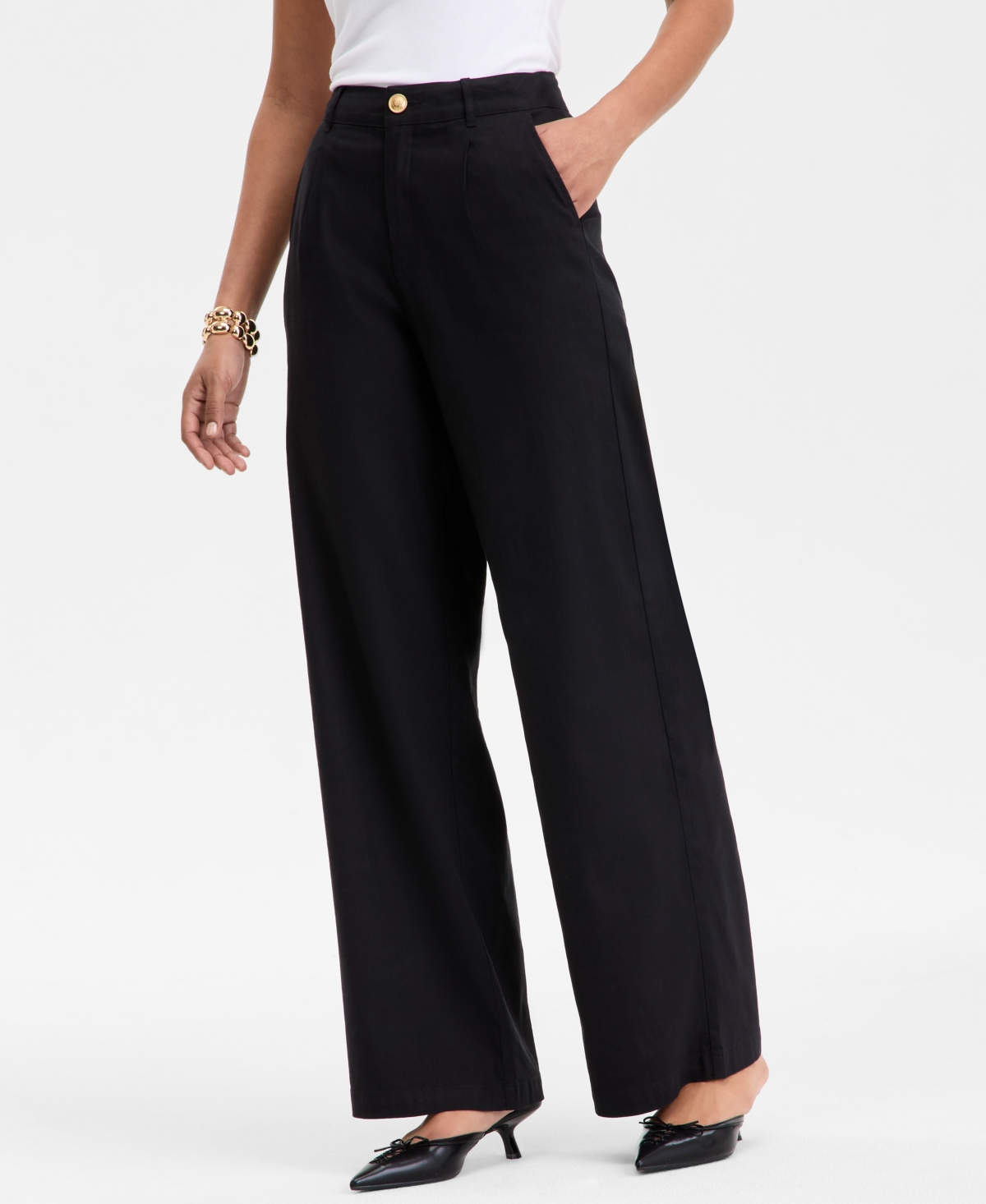 Inc International Concepts Women's High Rise Wide-leg Pants, Exclusively At Macy's In Deep Black