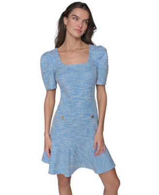 KARL LAGERFELD PARIS - Women's Tweed Puff-Sleeve Square-Neck Sheath Dress