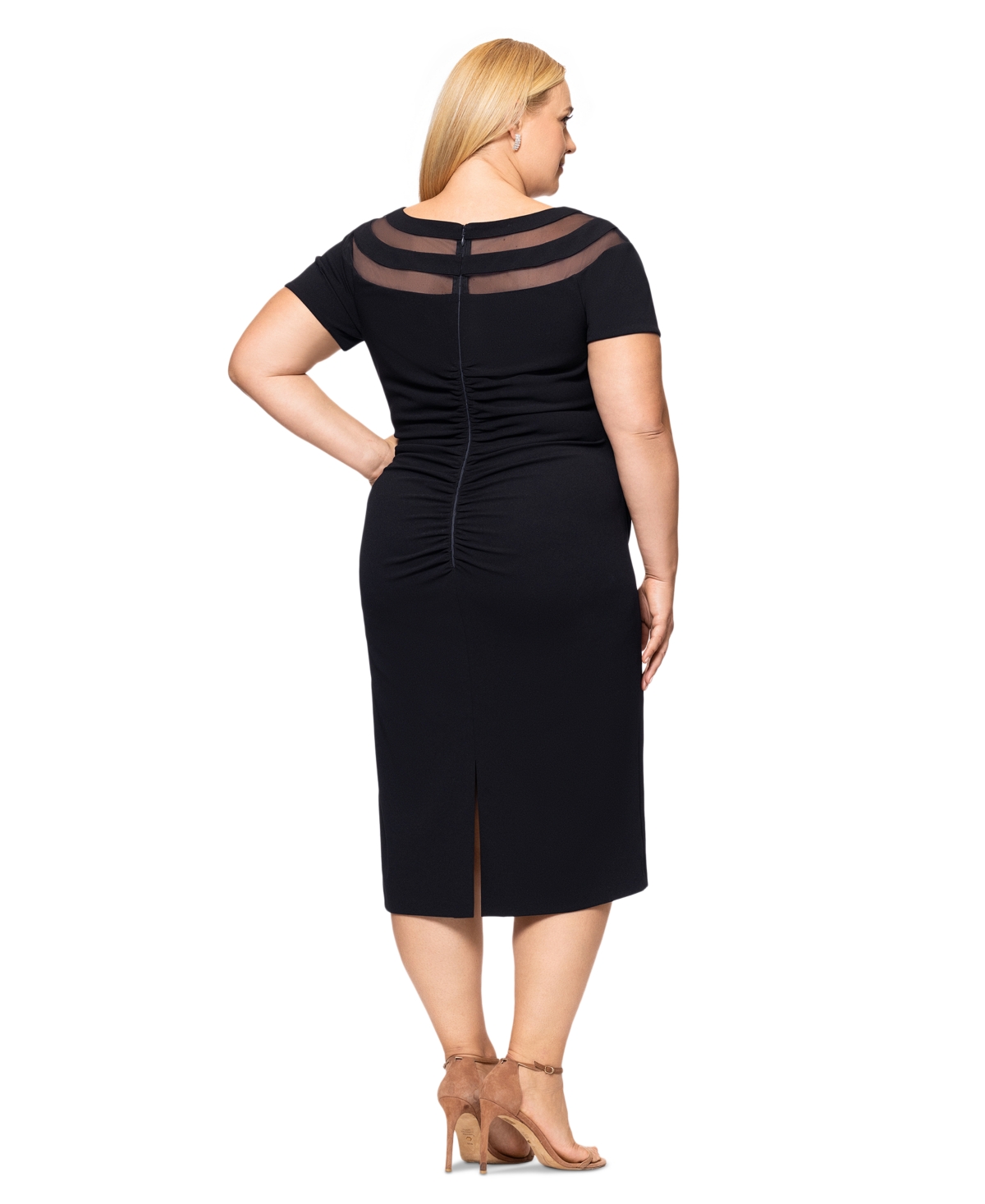 Xscape Plus Size Illusion Stripe Short-sleeve Sheath Dress In Black