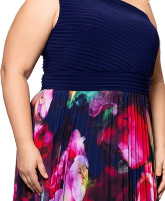 Plus Size One-Shoulder Pleated Gown