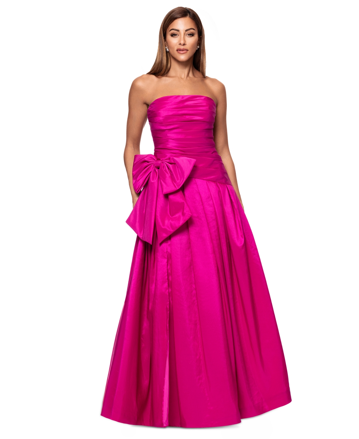 Women's Bow-Trim Ruched Strapless Gown - Fuschia