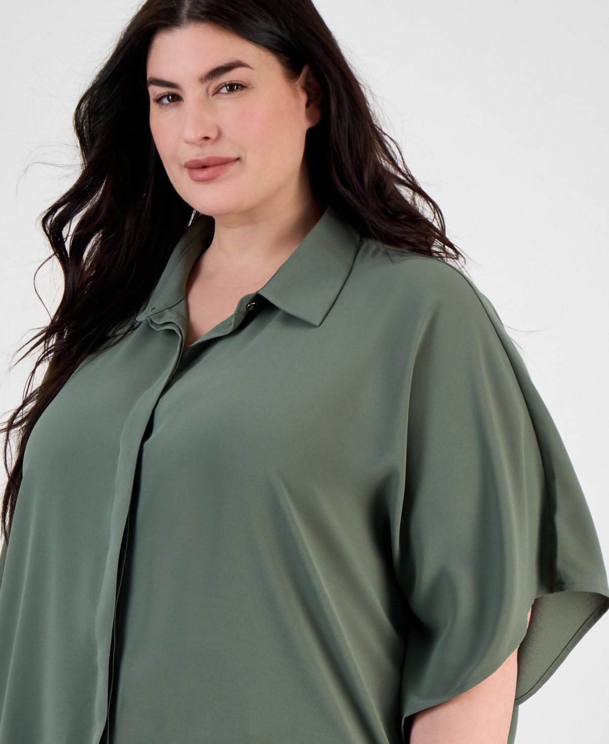 ANNE KLEIN PLUS SIZE DOLMAN-SLEEVE VENTED-HEM BLOUSE 