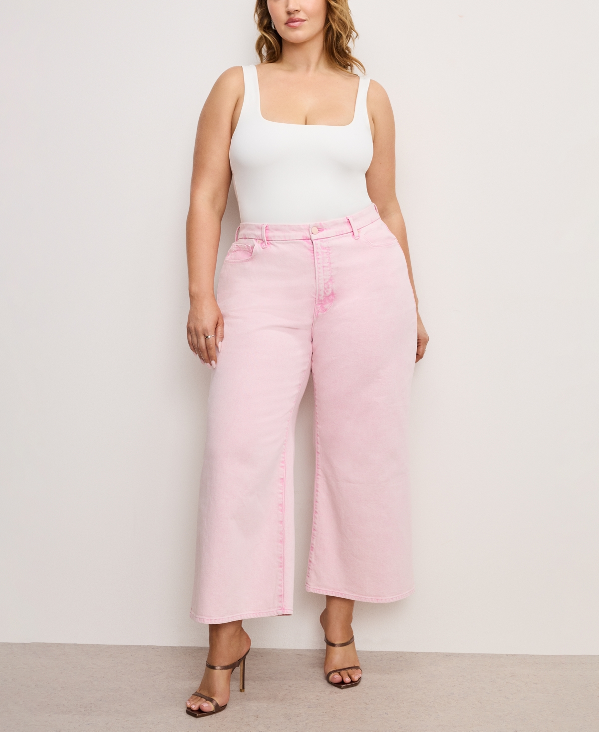 Good American Good Waist High Rise Cropped Palazzo Jeans In Pink In Mineral Rose Quartz
