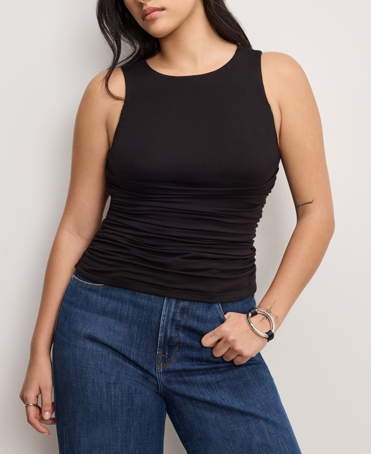 Shop Good American Women's Crewneck Ruched-front Stretch Top In White