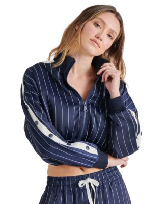 Steve Madden Women's Beckham Cropped Striped Zipper Jacket - Macy's