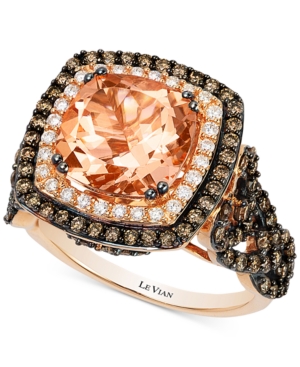 image of Le Vian Peach Morganite (2-9/10 ct. t.w.) and Diamond (1-1/3 ct. t.w.) Ring in 14k Rose Gold, Created for Macy-s