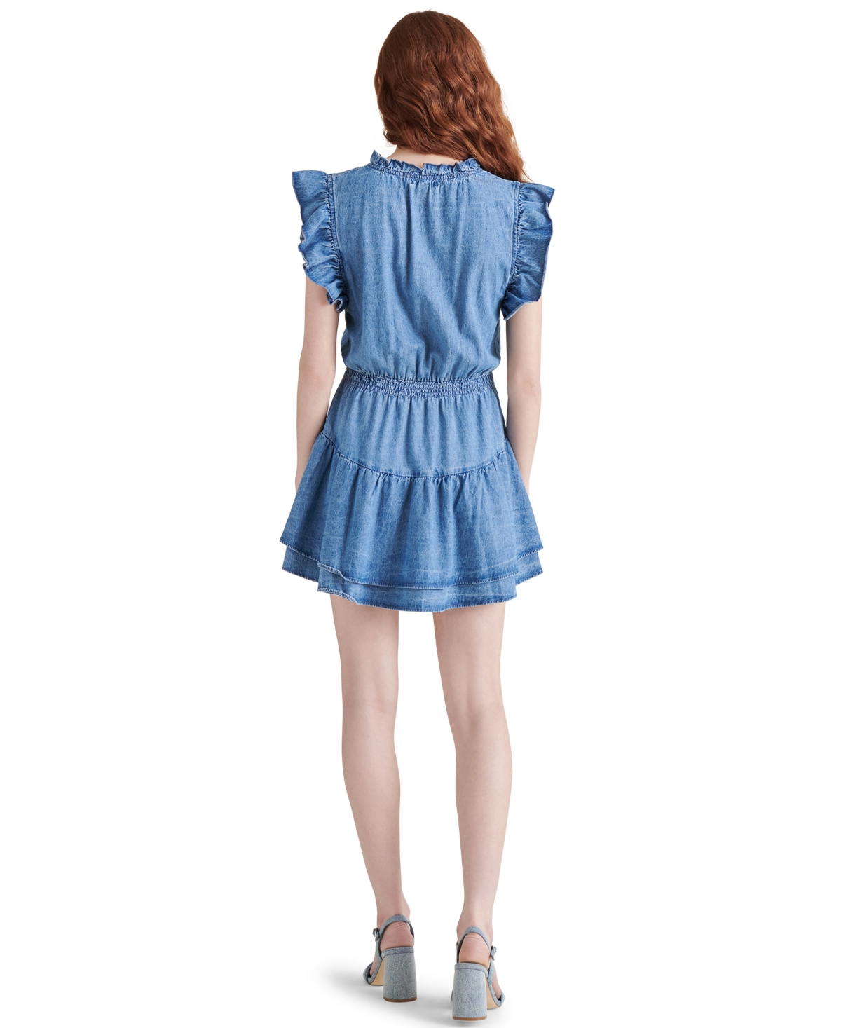 Steve Madden Prairie Dreams Flutter Sleeve Denim Minidress In Chambray Blue