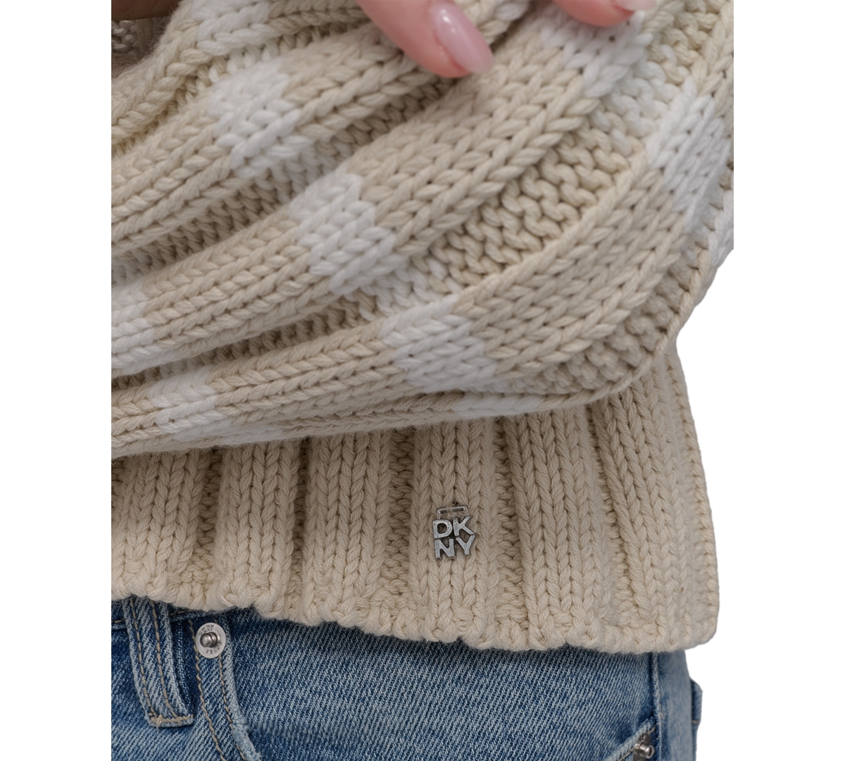 Shop Dkny Jeans Women's Cotton Mock-neck Zip-up Cardigan In Kxy - Ltct Kh,ivory