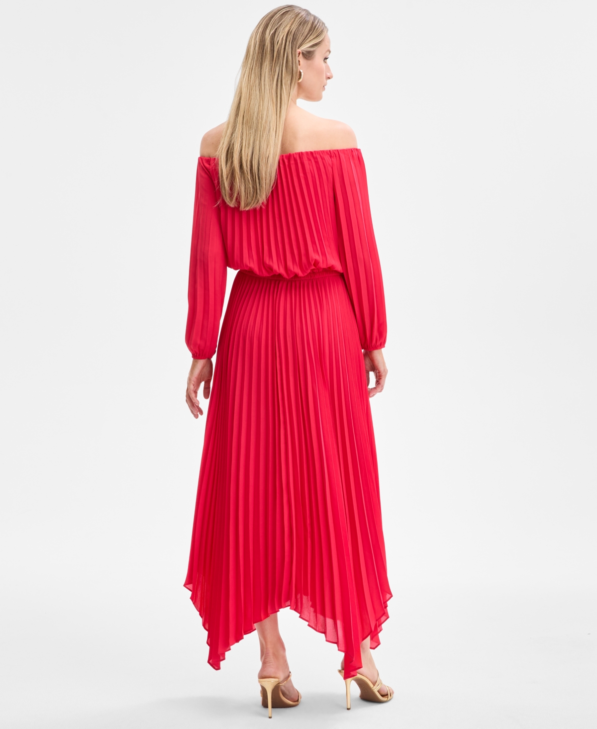 Shop Inc International Concepts Women's Printed Pleated Off-the-shoulder Maxi Dress, Exclusively At Macy's In Fresh Lips