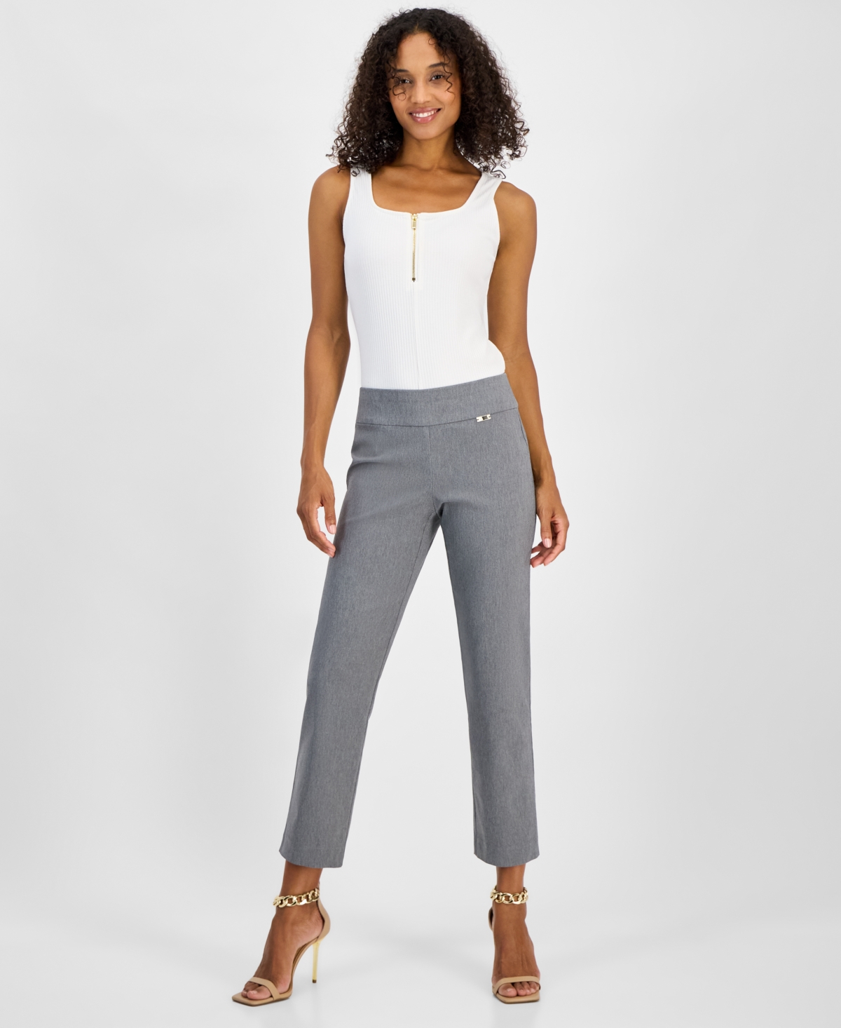 Inc International Concepts Women's Cropped Pull-on Pants, Exclusively At Macy's In Mid Hthr G