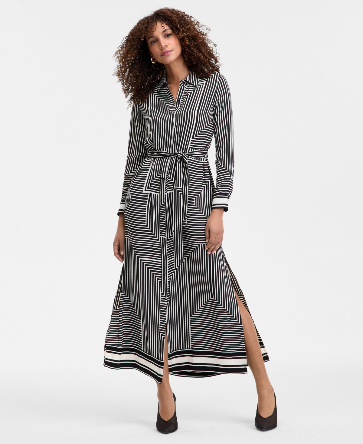 INC INTERNATIONAL CONCEPTS WOMEN'S PRINTED TIE-WAIST BUTTON-FRONT MAXI DRESS, EXCLUSIVELY AT MACY'S 