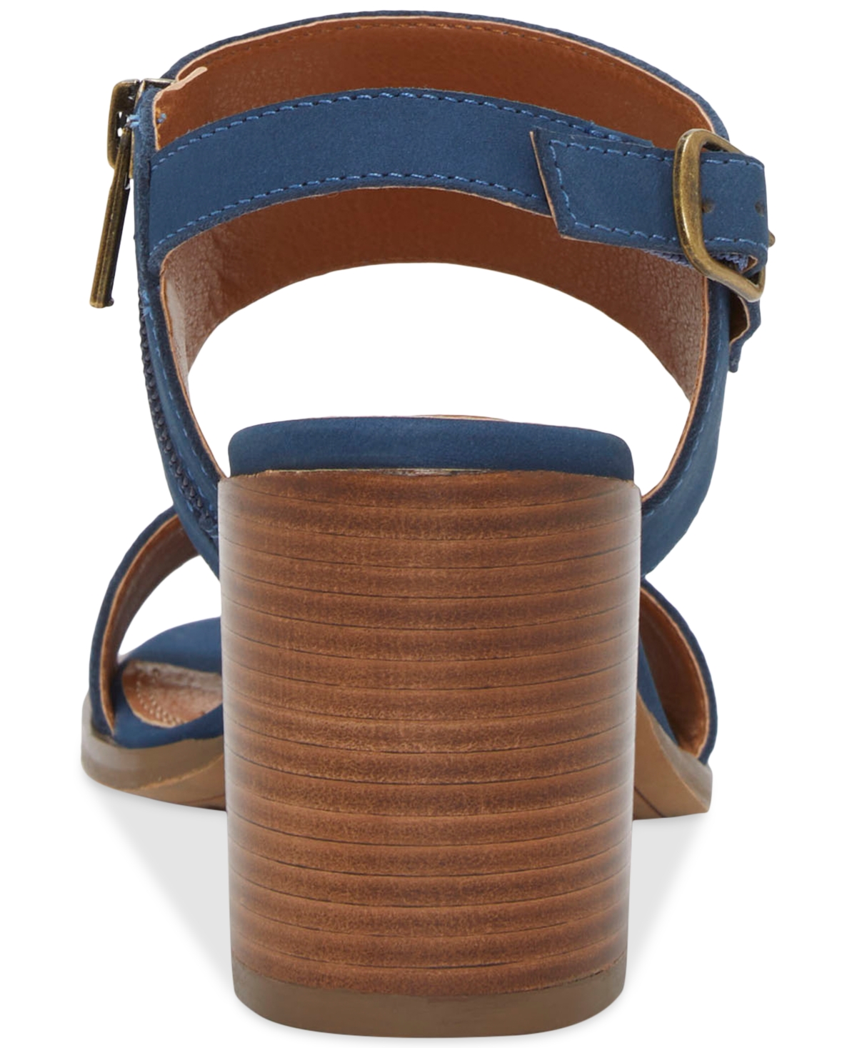 Shop Lucky Brand Women's Dinzin Two-strap Block-heel Sandals In Dark Chambray,blue