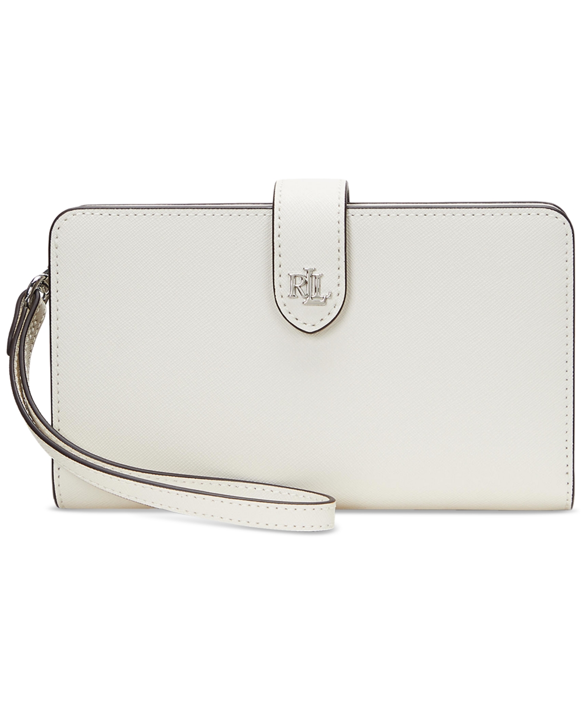 Ralph Lauren Crosshatch Leather Tech Wristlet In Soft White
