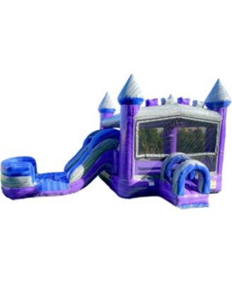 Purplish Castle Commercial Grade Bounce House Water Slide with Splash Pool for Kids and Adults (with Blower), 15oz PVC Vinyl, Basketball Hoop, Wet Dry Combo, Outdoor Indoor, Big Inflatable