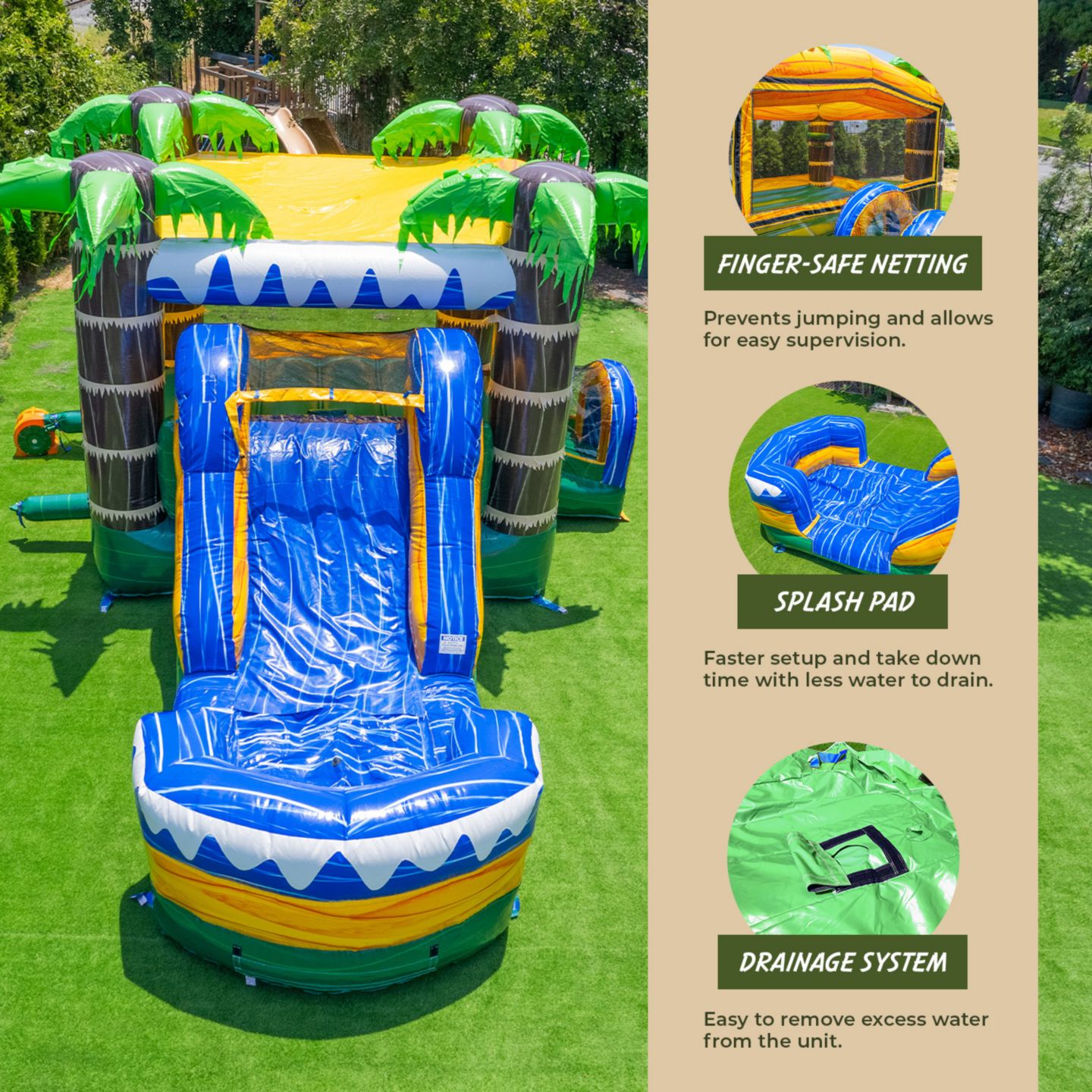 Детская игрушка Xjump Tropical Ocean 13'H Vinyl Water Slide Bounce House with Splash Pool, Up to 6 Players, Ages 3+, цвет: Оранжевый — фото 8