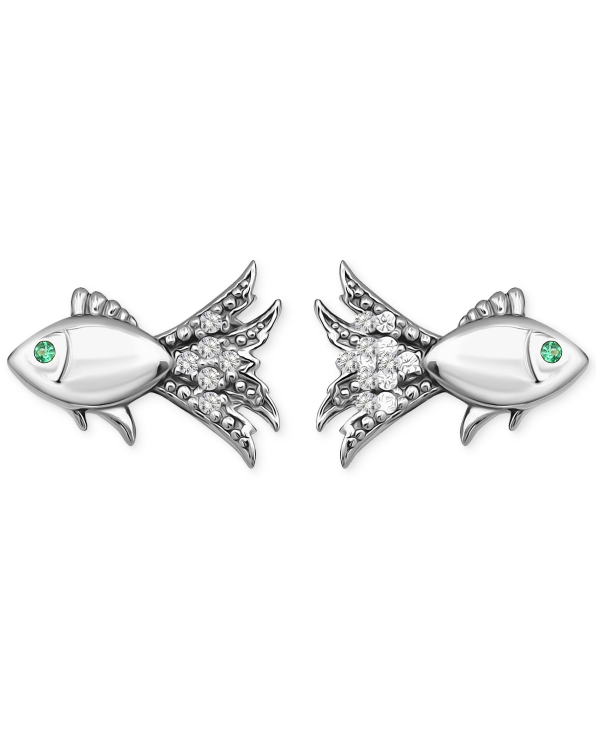 Giani Bernini Lab-created Green Quartz & Cubic Zirconia Fish Stud Earrings In 18k Gold Over Sterling Silver, Exclu In Silver