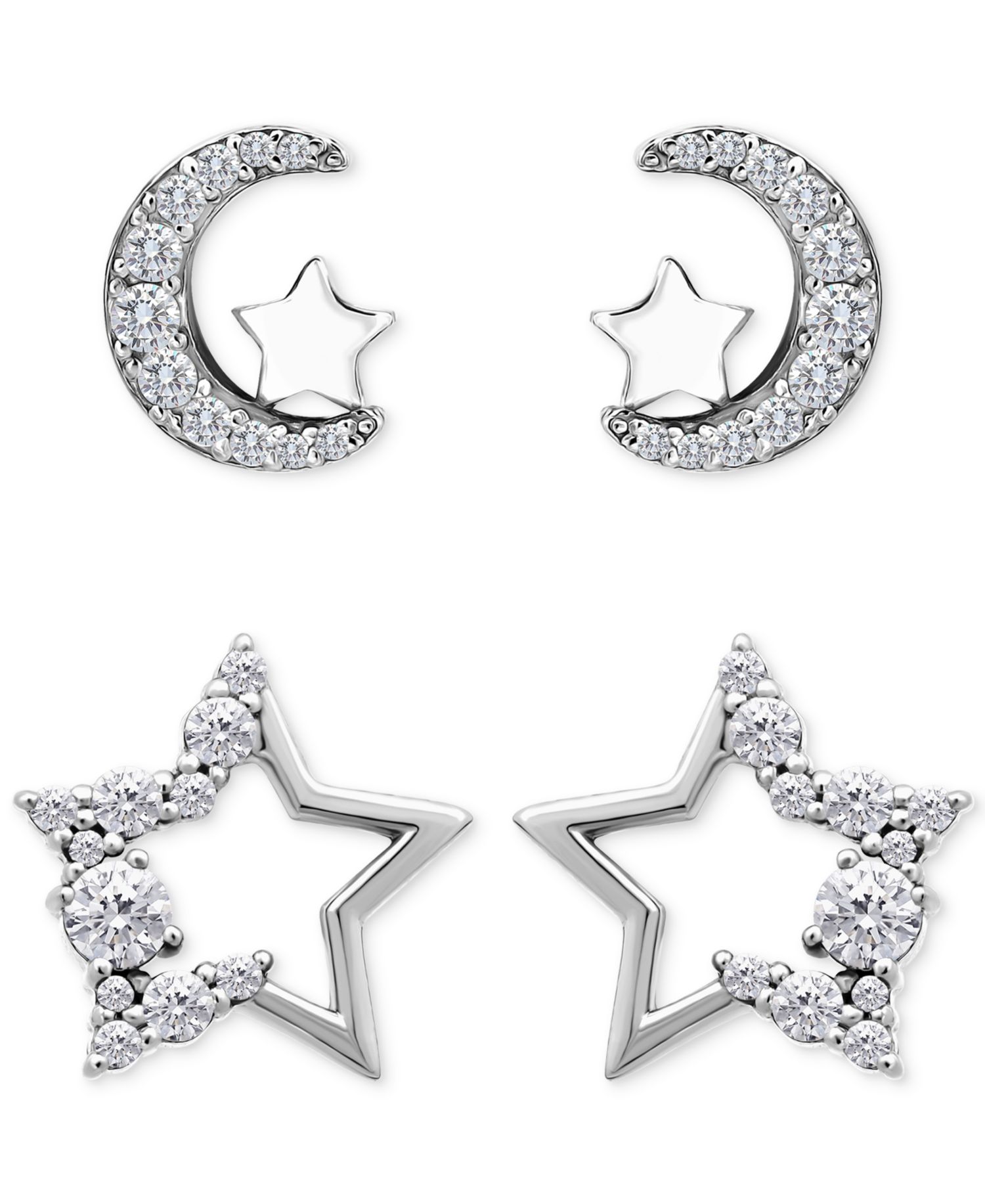 Cubic Zirconia Half Moon & Star 2-Pc. Set Stud Earrings (1-3/8 ct. t.w.) in 18k Gold over Sterling Silver