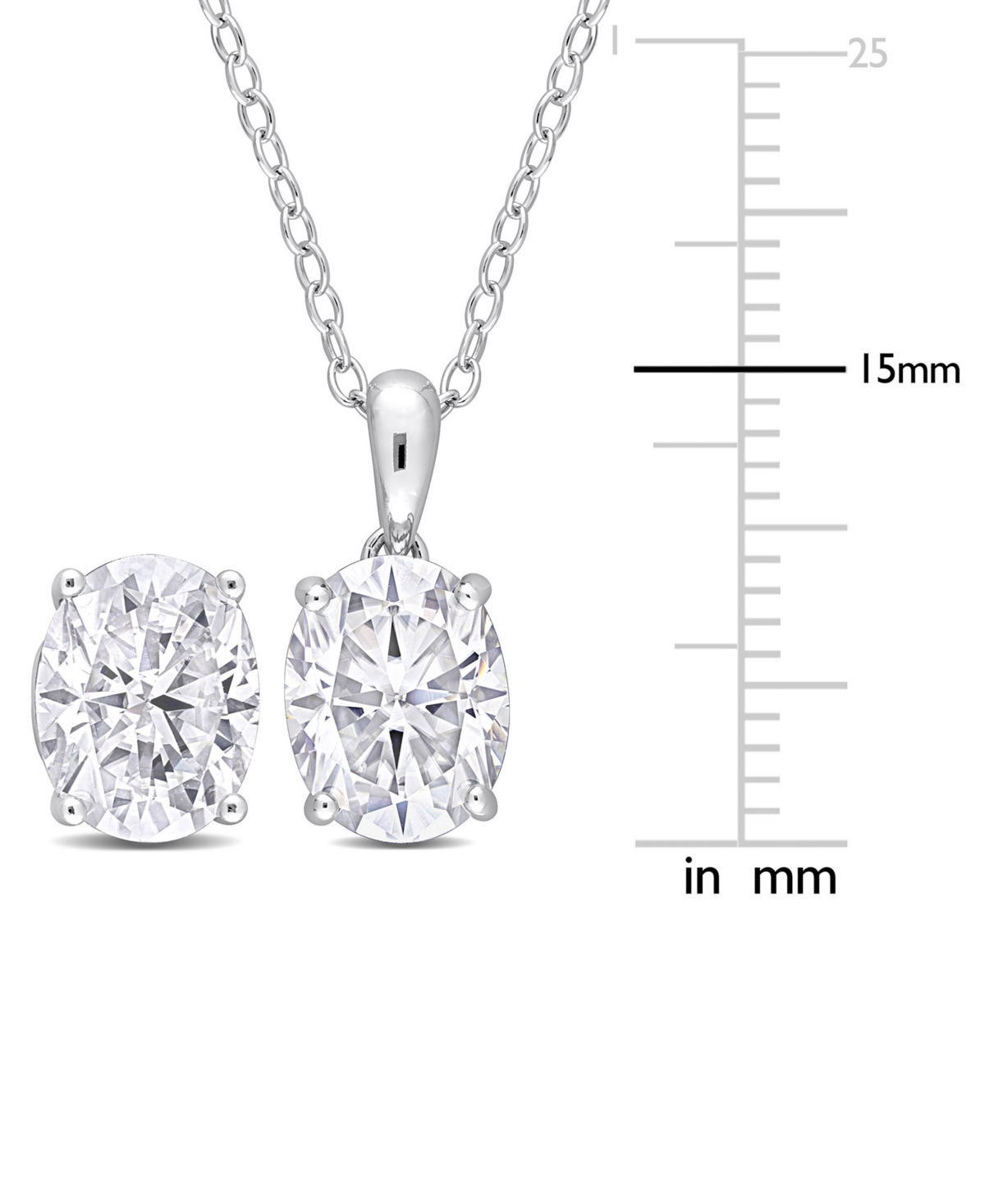 Macy's 2-pc. Set Moissanite (6 Ct. T.w.) Oval Stud Earrings & Pendant 18" Necklace In Sterling Silver In Moissanite