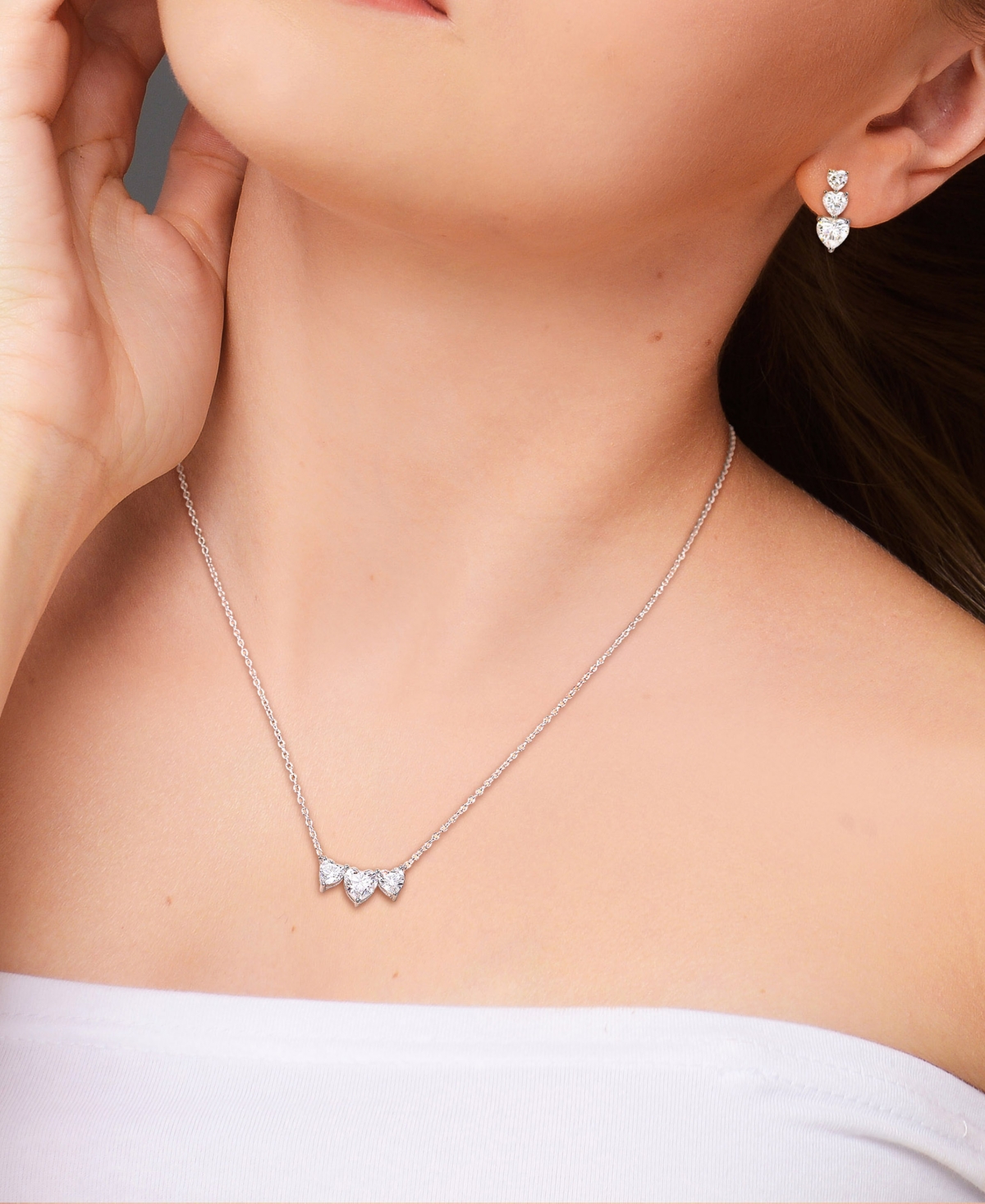 Macy's 2-pc. Set Moissanite Triple Heart Pendant Necklace & Matching Stud Earrings (5-1/2 Ct. T.w.) In Ster In Moissanite