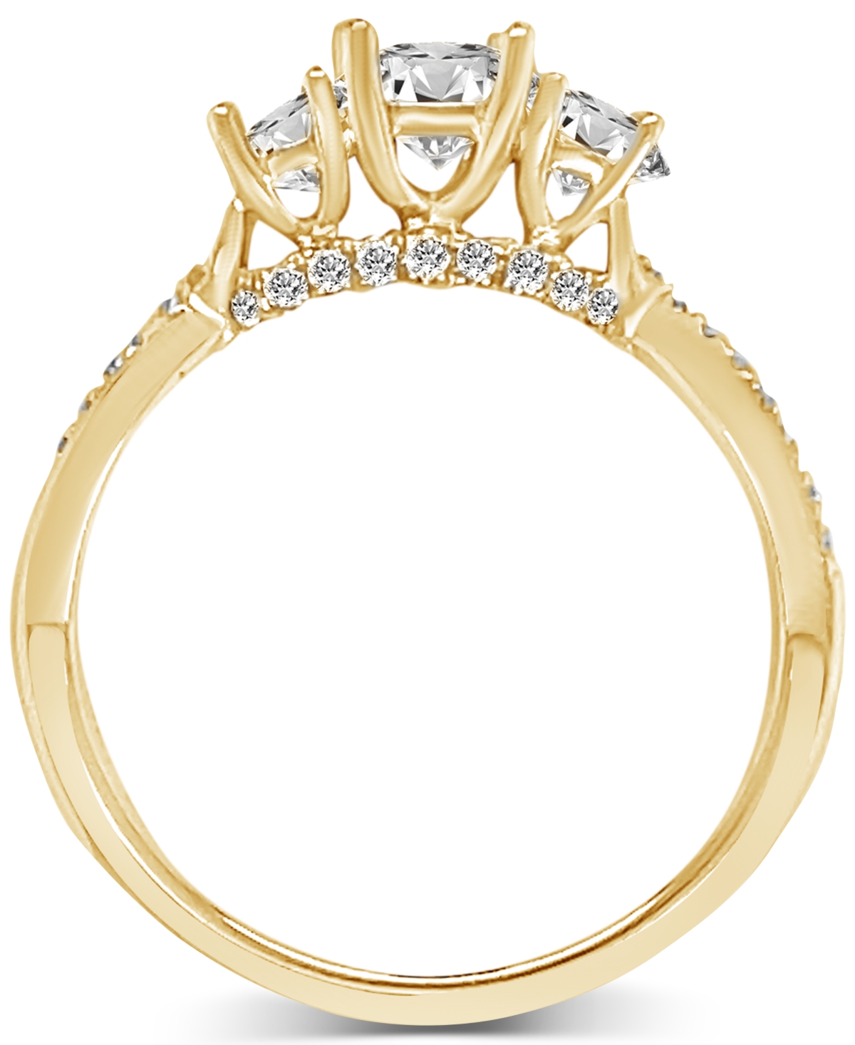 Macy's Diamond Three Stone Twist Shank Ring (1 Ct. T.w.) In 14k Gold In Yellow Gold