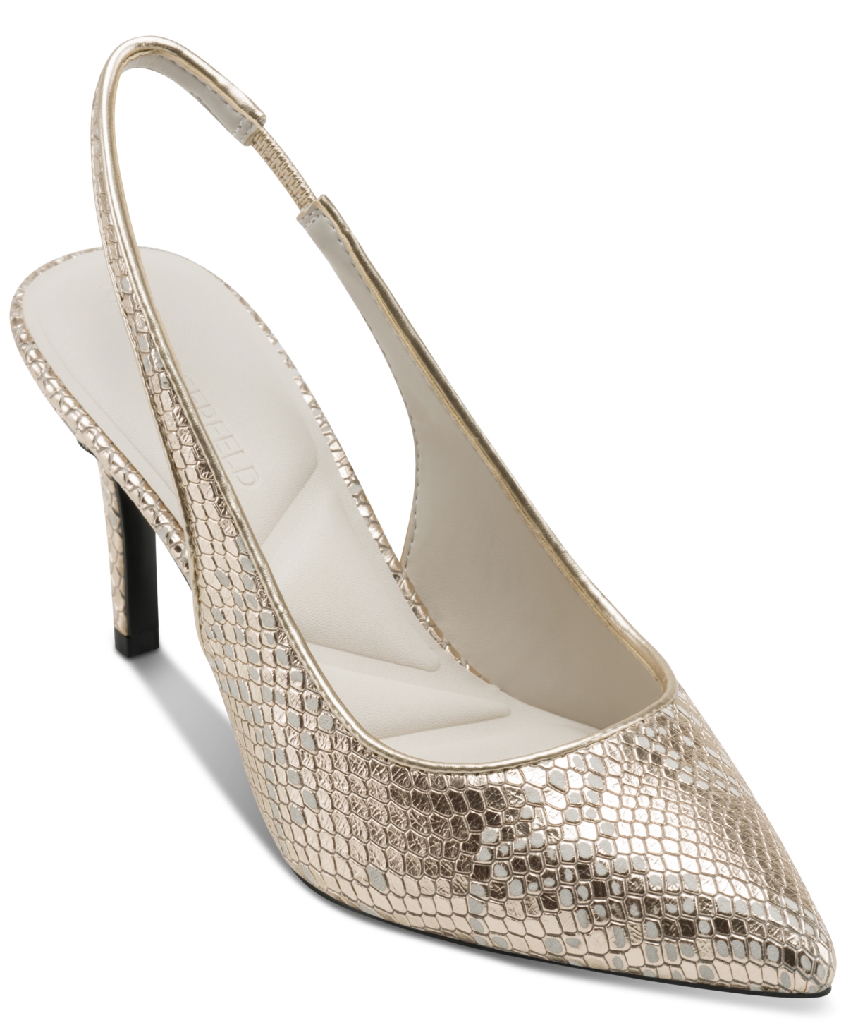 Karl Lagerfeld Rosalyn Pointed Toe Slingback Pump In White Gold