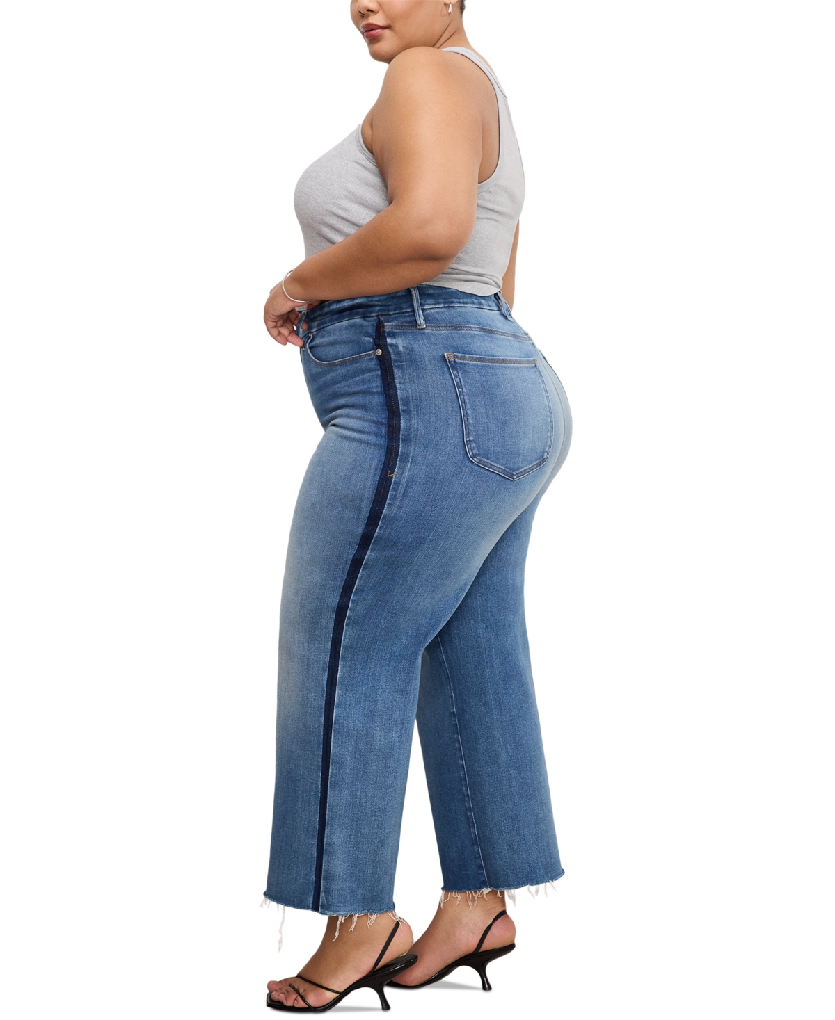 Good American Women's Soft-tech Good Waist Palazzo Cropped Jeans In Indigo