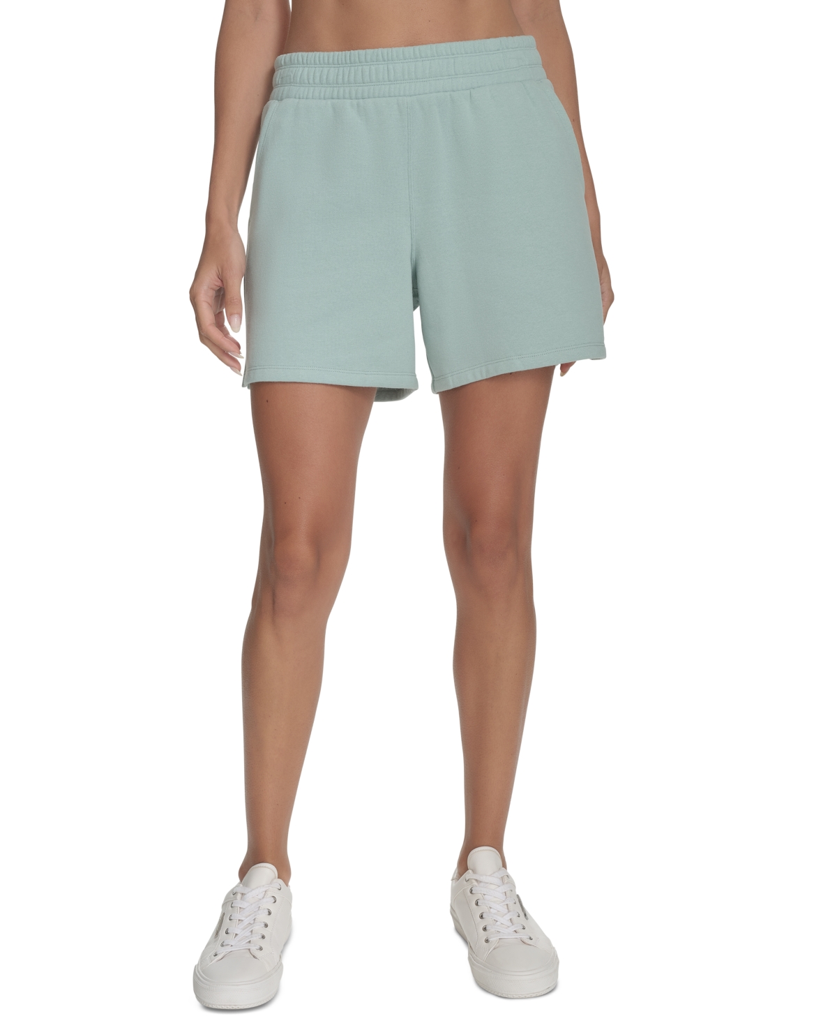 Calvin Klein Women's Fleece Smocked Waistband Midi Shorts In Blue Surf