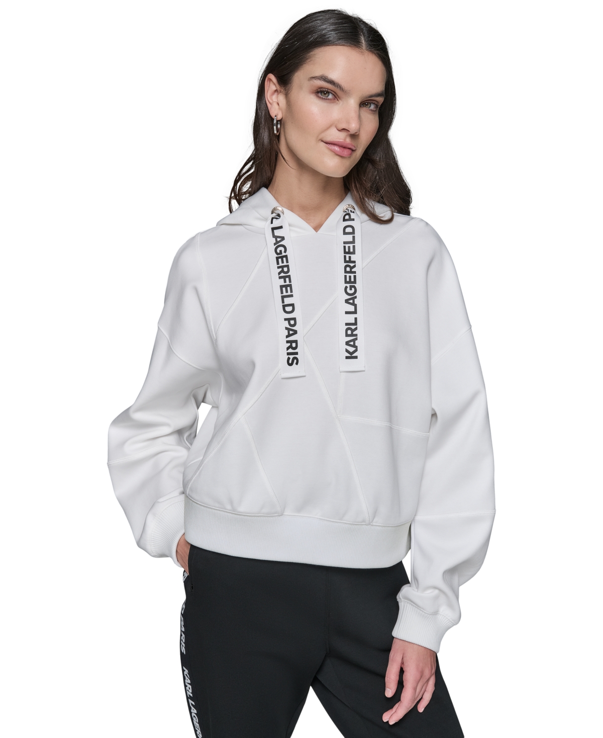 Shop Karl Lagerfeld Women's Karl Logo String Hoodie In Soft White