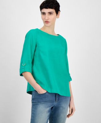 Charter Club - Women's Linen D-Ring Top, Created for Macy's