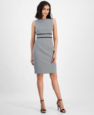 Kasper - Women's Check Scalloped-Trim Sheath Dress, Regular & Petite Sizes