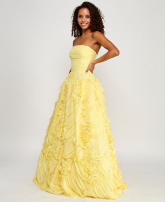 Juniors' Ruffled Rosette Strapless Ball Gown, Created for Macy's