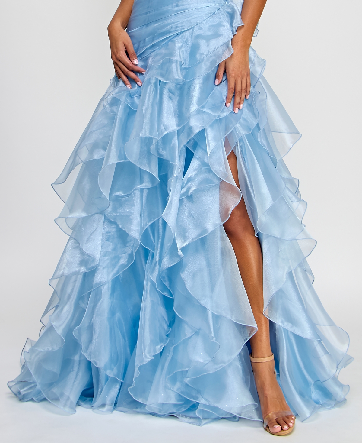 Say Yes Juniors' Ruffled Strapless Ball Gown, Created For Macy's In Light Blue