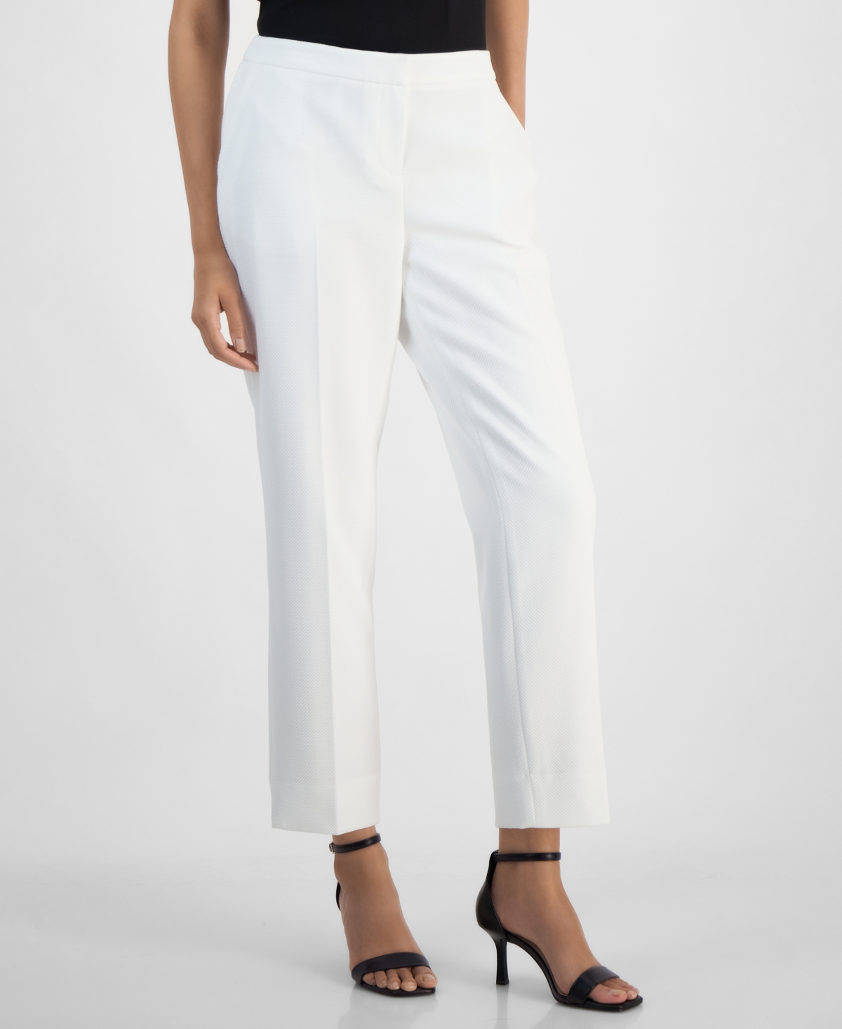 Kasper Women's Textured Fly-front Elastic-back Ankle Pants, Regular & Petite Sizes In Lily White