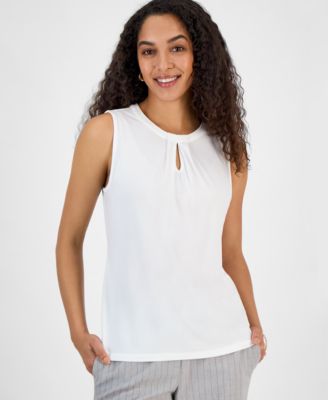 Kasper - Women's Box-Pleat Keyhole Solid Top, Regular & Petite Sizes