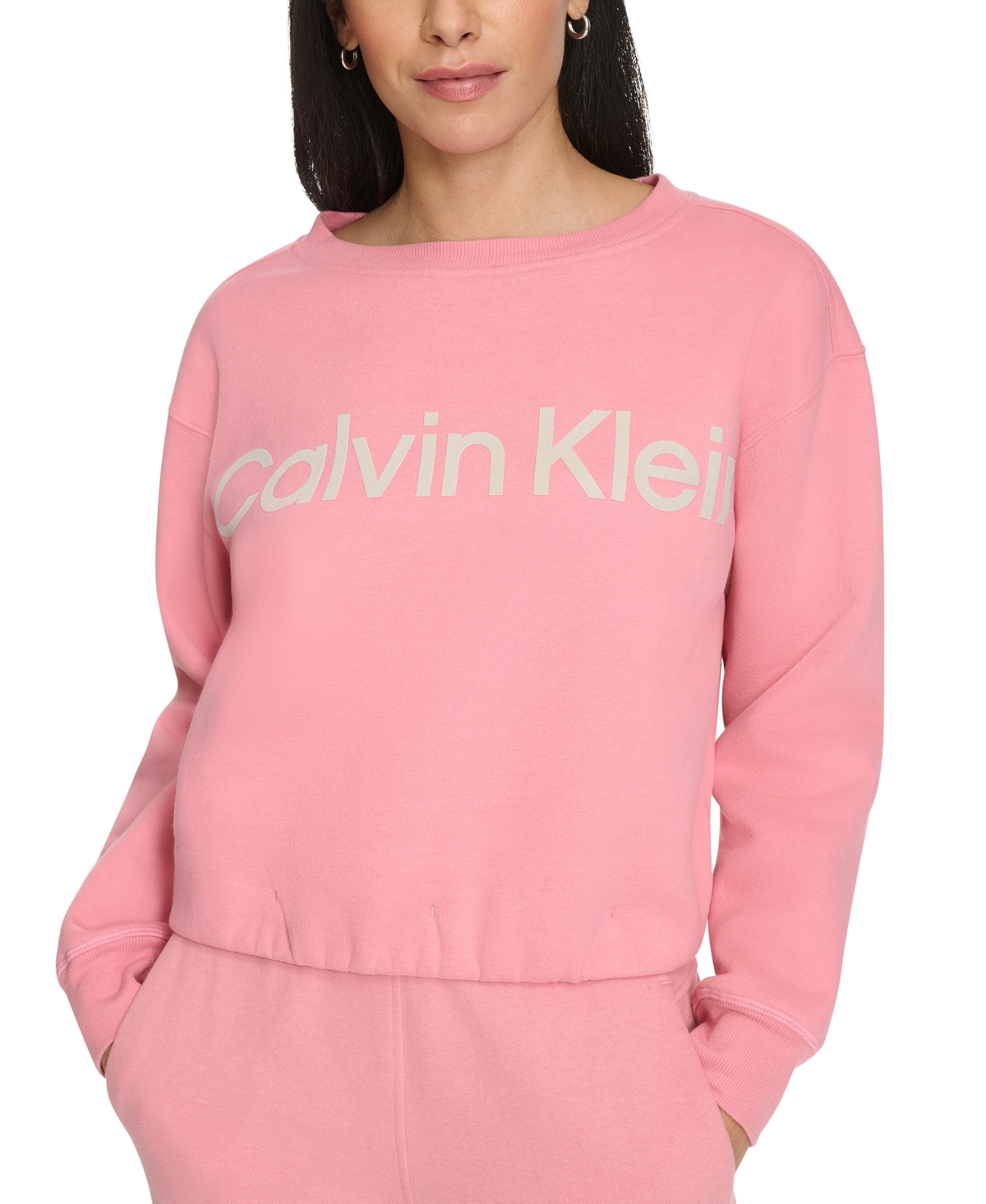 Shop Calvin Klein Performance Women's Flocked-logo Fleece Sweatshirt In Brandied Apricot