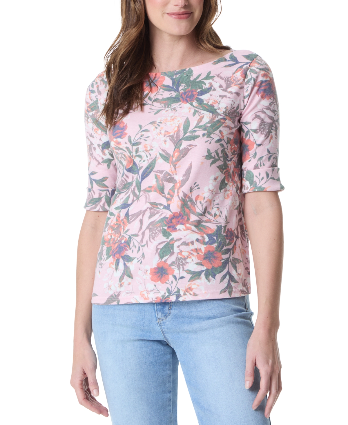 Gloria Vanderbilt Women's Alanis Printed Cuffed-sleeve T-shirt