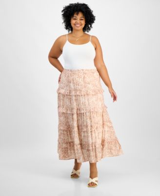 And Now This - Trendy Plus Size Tiered Floral Maxi Skirt