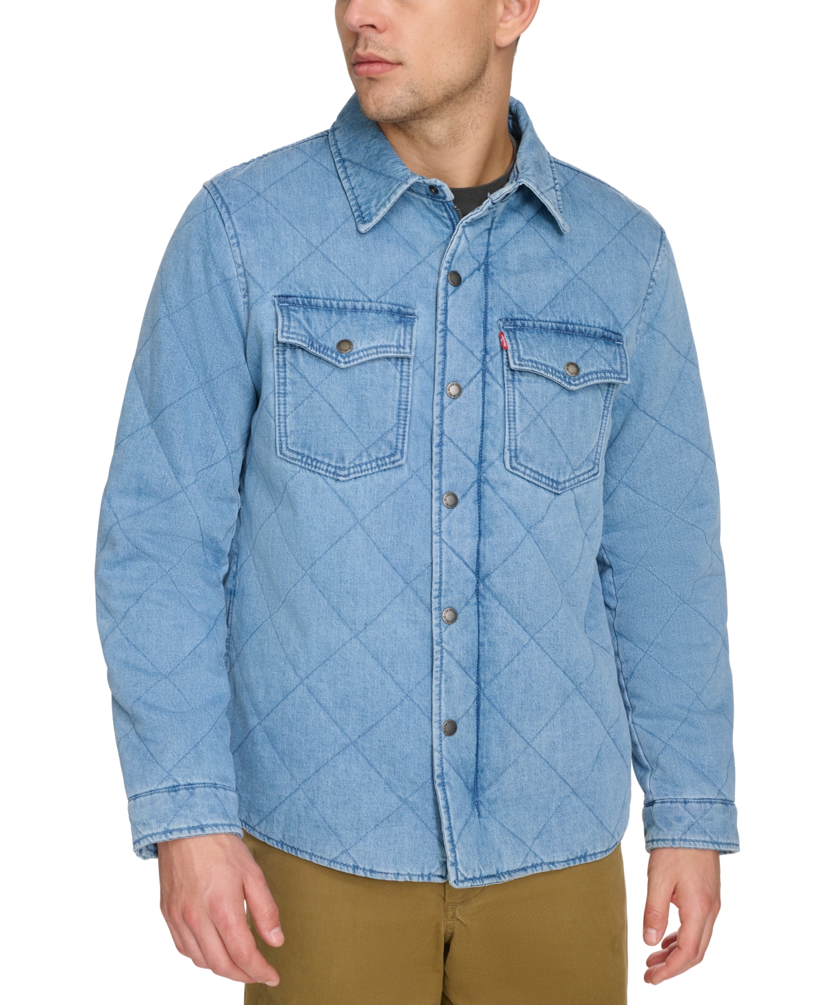 Men's Diamond-Quilted Denim Western Jacket - Denim