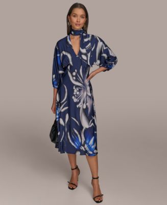 Donna Karan New York Women's Tie-Neck A-Line Midi Dress - Macy's