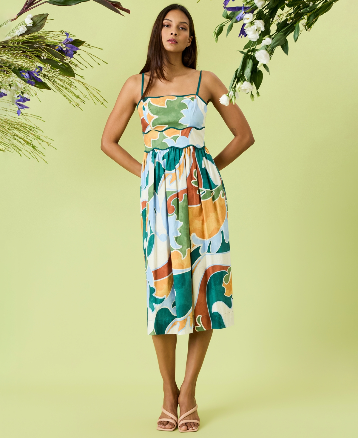 Donna Morgan Women's Cotton Printed Midi Dress In Blue,green