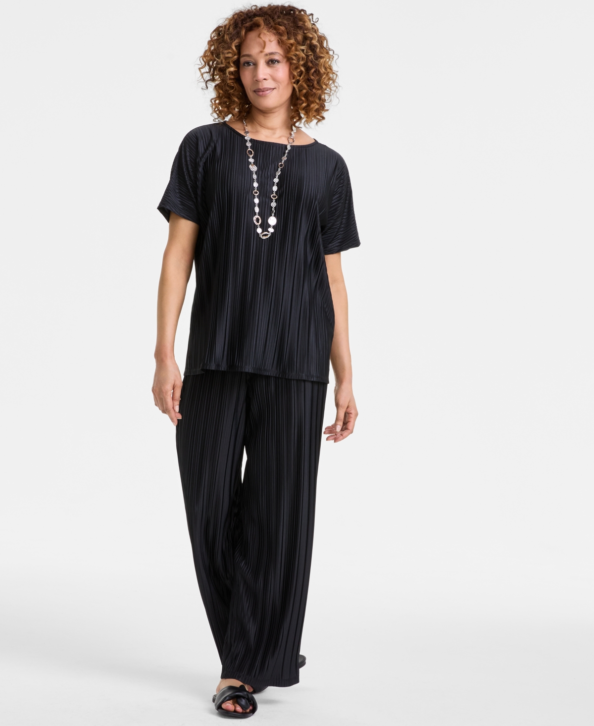 Jm Collection Women's Pleated Dolman Short-sleeve Top, Exclusively At Macy's In Deep Black