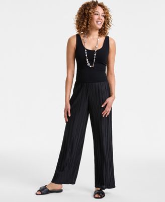 JM Collection - Women's Pliss&eacute; Wide-Leg Pull-On Pants
