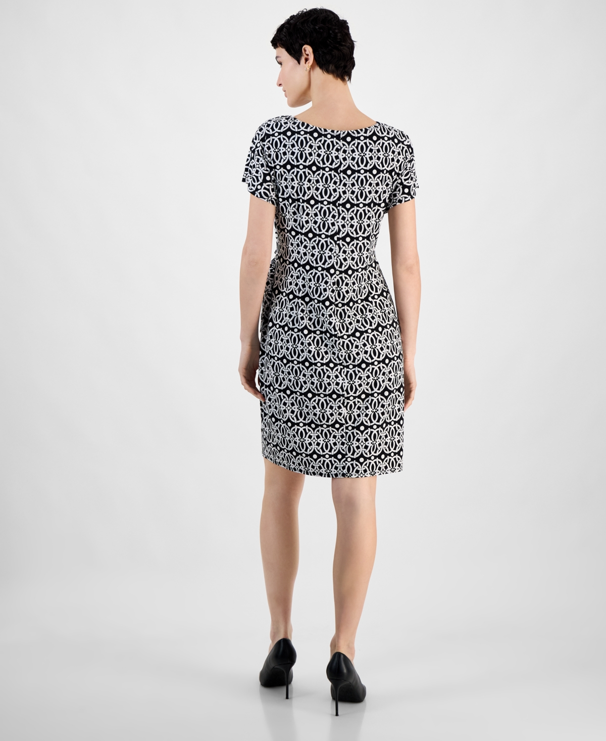Robbie Bee Women's Printed Sarong Short-sleeve Dress In Black White