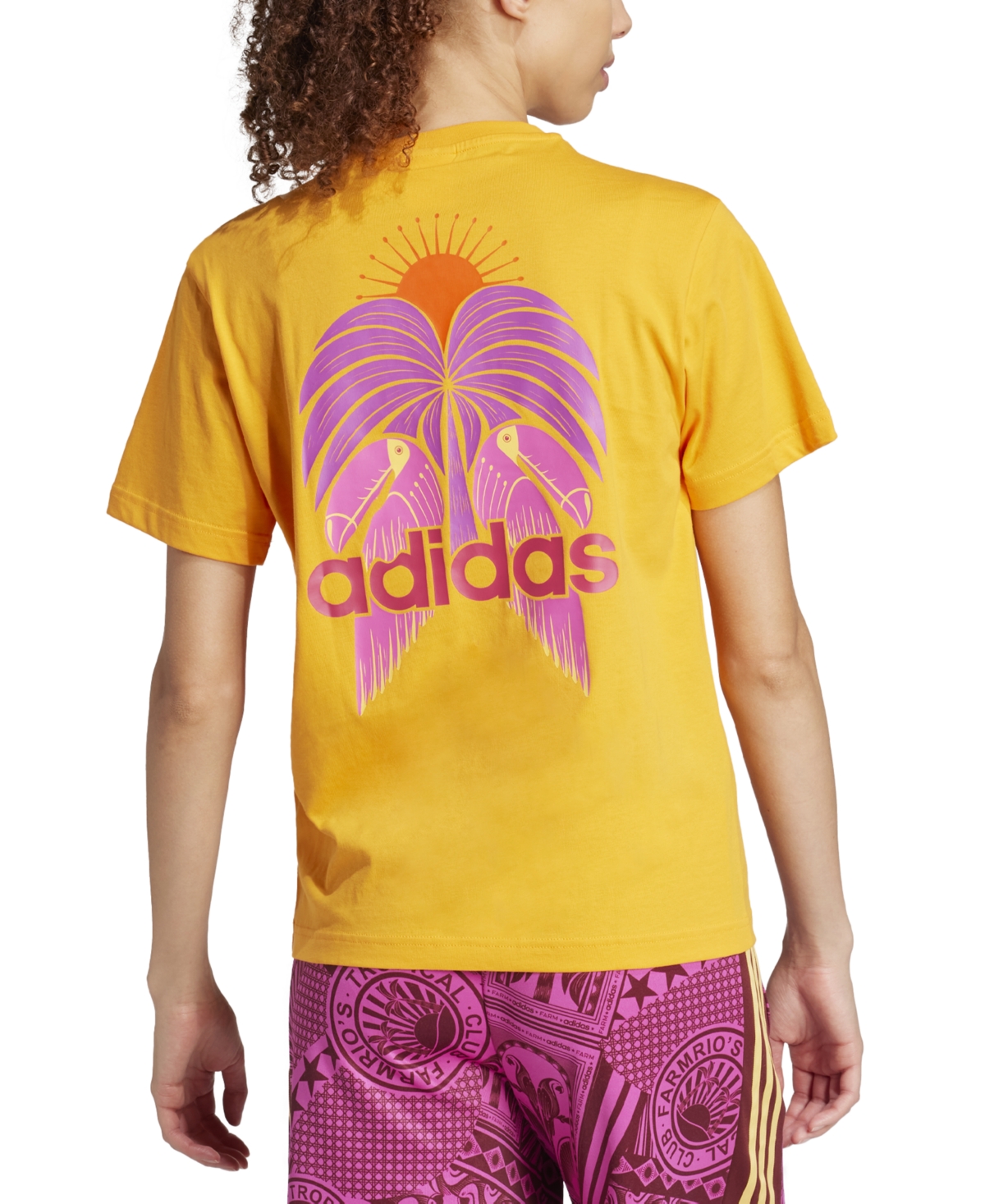 Adidas Originals Women's X Farm Rio Cotton Tropical Logo Graphic T-shirt In Bright Orange
