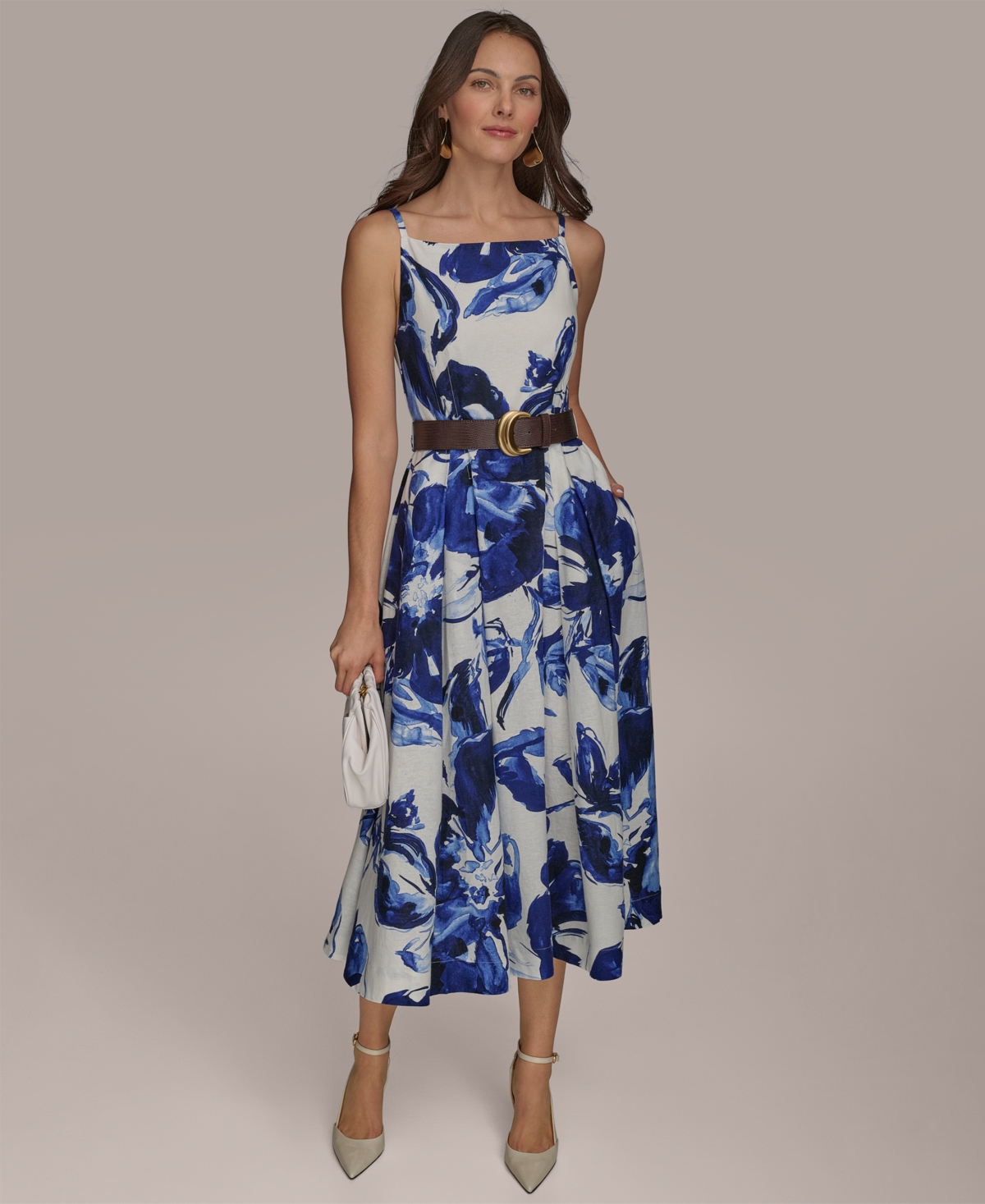 Shop Donna Karan Women's Belted Midi A-line Dress In Cream Electric