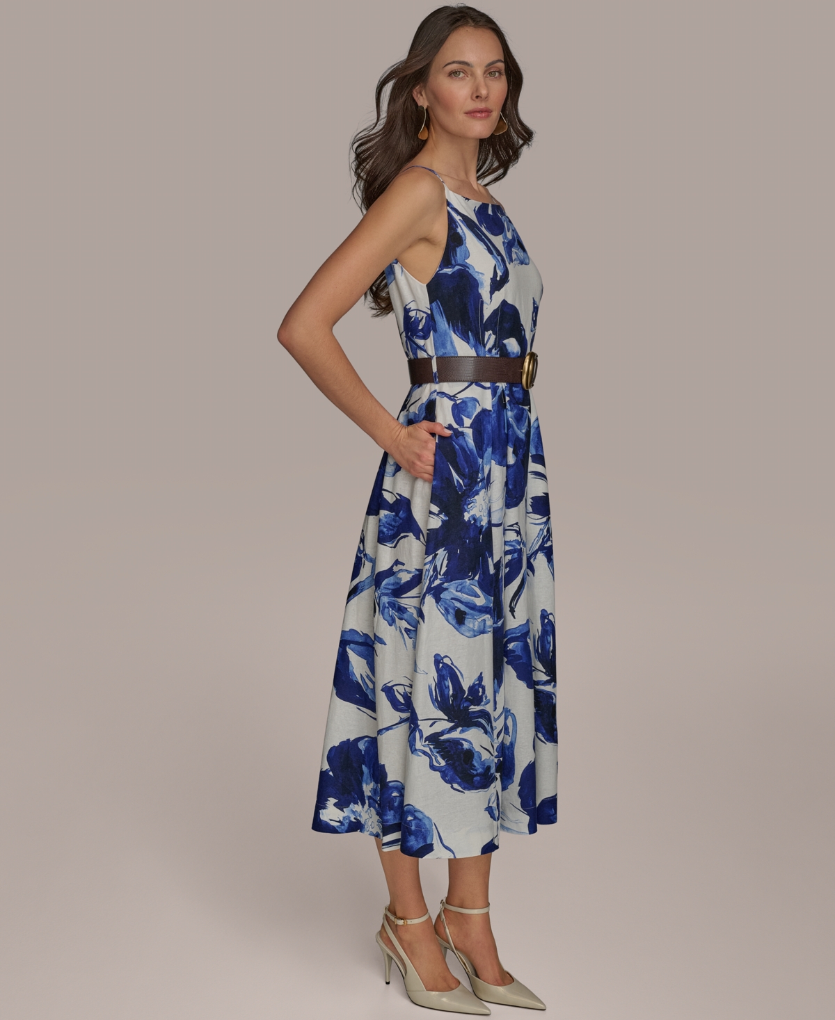 Shop Donna Karan Women's Belted Midi A-line Dress In Cream Electric